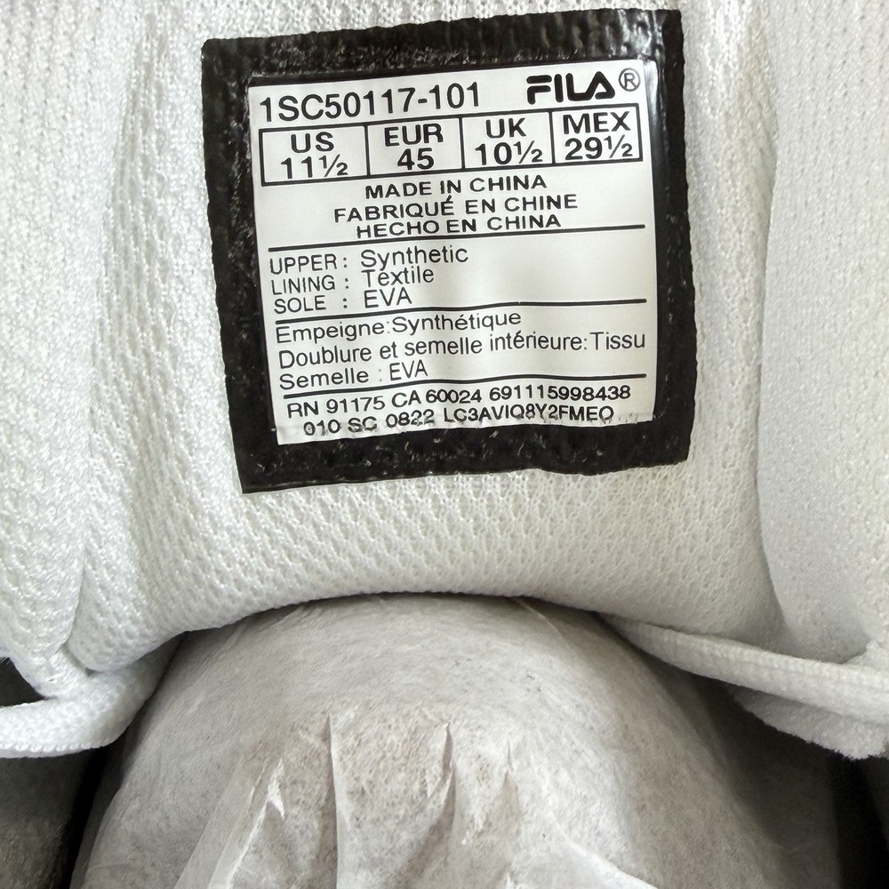 Fila Fulcrum 3 Size-11.5 Mens White | Fashion Sneakers New - Picture 9 of 9